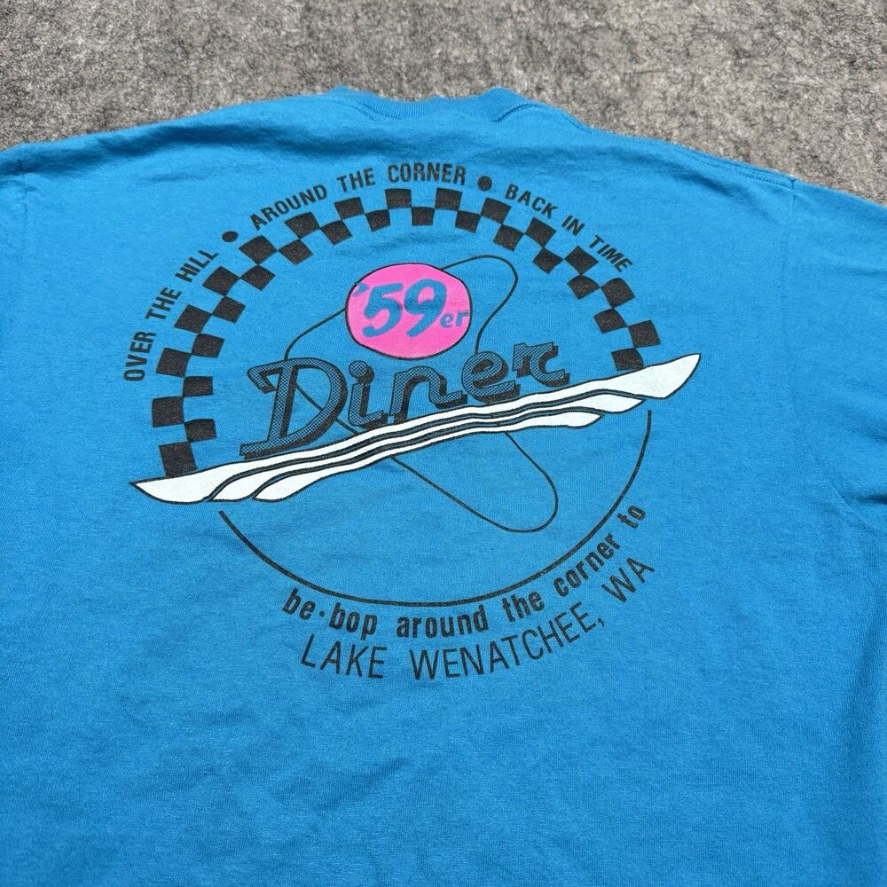 Vtg 1990s 59er Diner T Shirt Medium Lake Wenatchee Washington Googie Oneita USA